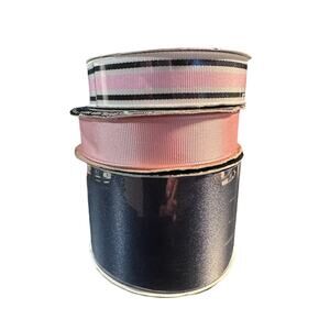Pink, White & Navy Ribbon Lot – 3 Rolls
